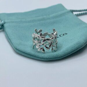 Tiffany & Co. Sterling Silver Paloma Picasso Wide Olive Leaf Band Ring Size 7